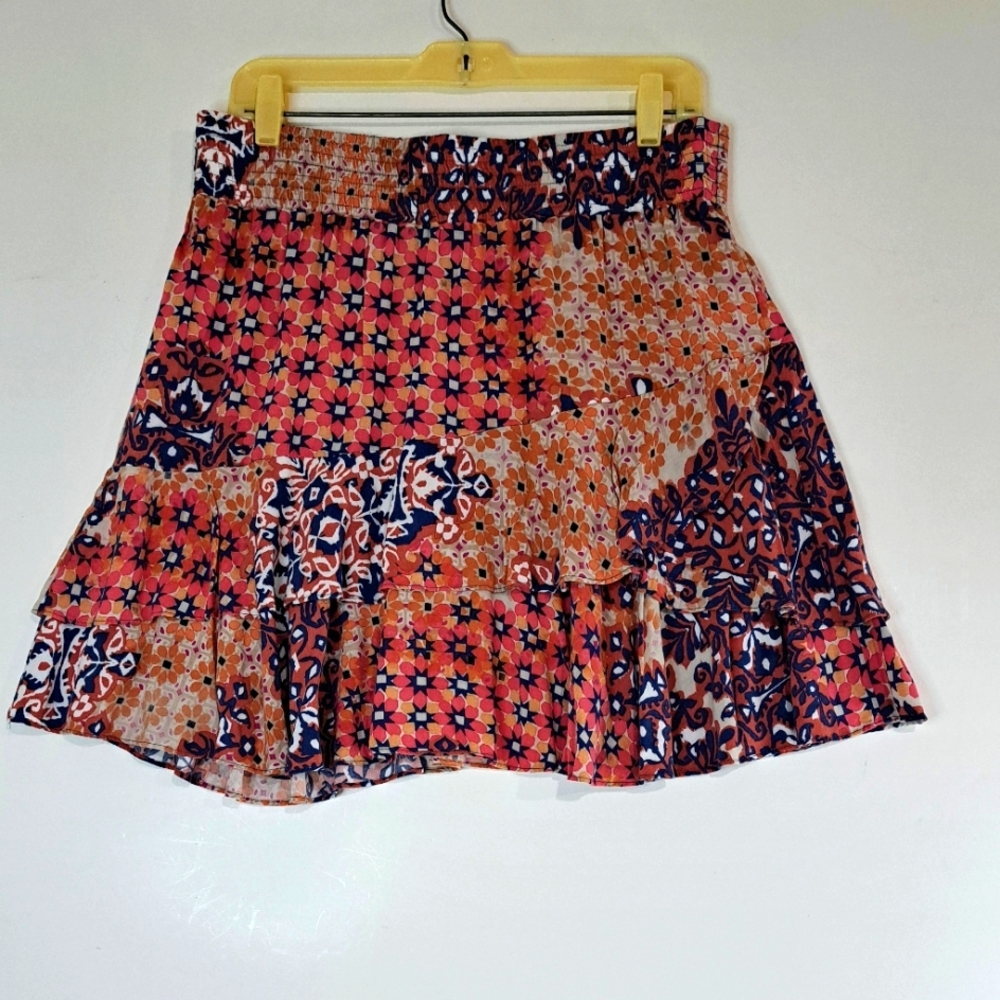 CABI Women's Medium Skirt Ruffled Tiered Boho Hippy Patchwork Asymmetric…
